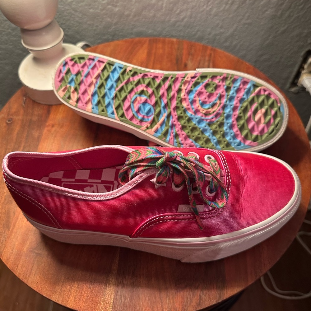Barbie Vans Women's Hot Pink Sneakers with Multicolor Laces